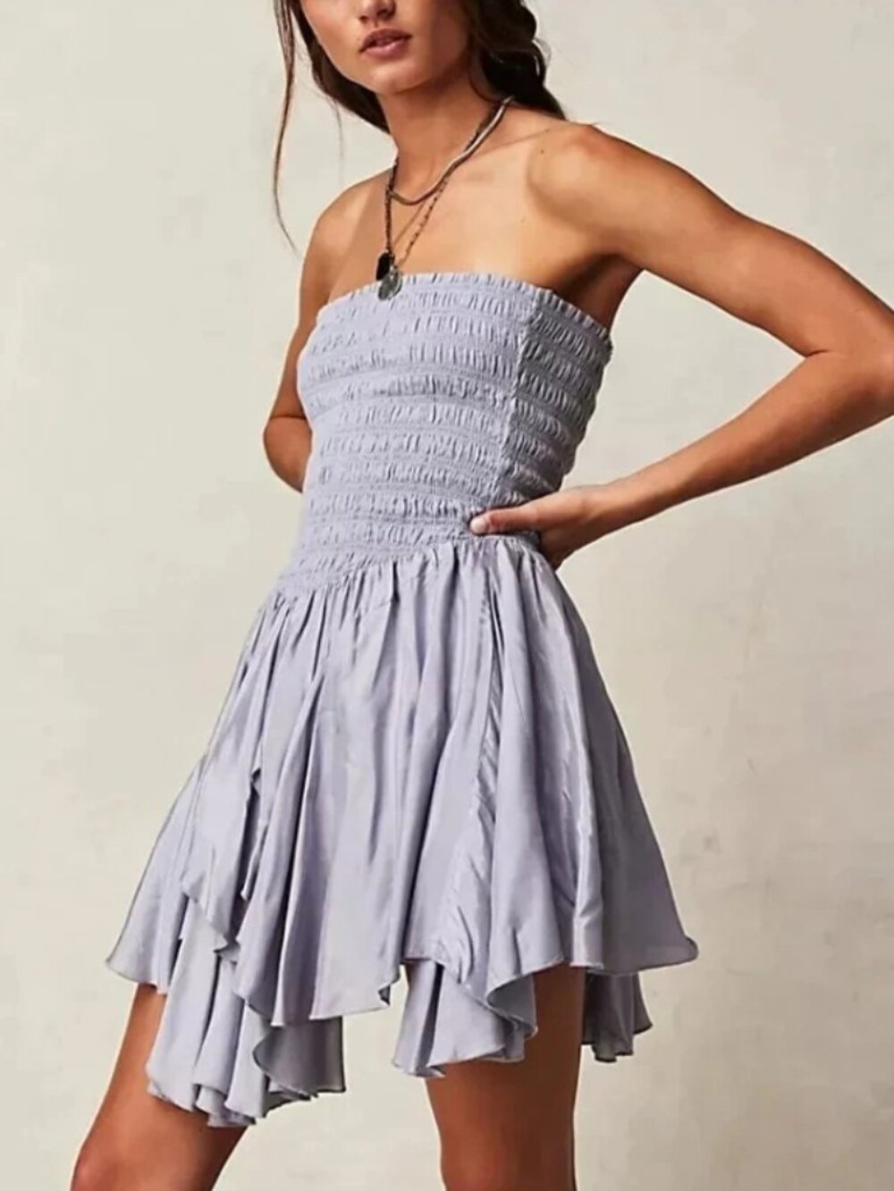 Free People FP One Kiana Top Smocked High Risk Asymmetrical Strapless XL